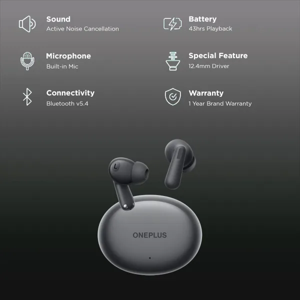 OnePlus Nord Buds 3 TWS Earbuds with Active Noise Cancellation (IP55 Water and Dust Resistant, 43 Hours Playback, Harmonic Gray)