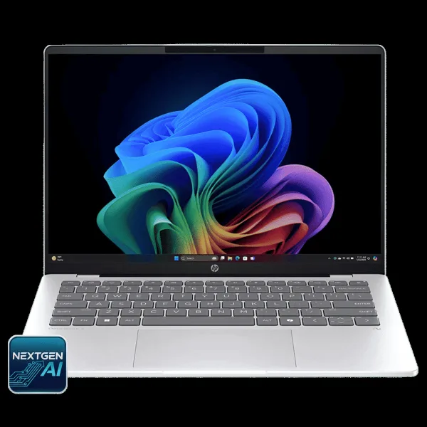HP OmniBook 5 14-he0014QU Qualcomm Snapdragon X Thin & Light Laptop (16GB, 512GB SSD, Windows 11 Home, 14 inch 2K OLED Display, MS Office Home 2024, Glacier Silver, 1.35 KG)