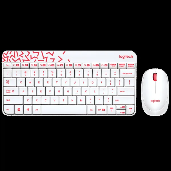 logitech MK240 Wireless Keyboard & Mouse Combo (1000 DPI, Spill Resistant, White/Vivid Red)