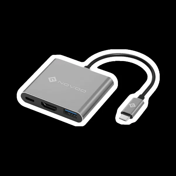 NOVOO 3-in-1 USB 3.0 Type C to USB 3.0 Type C, USB 3.0 Type A, HDMI Type A USB Hub (Supports 4K Resolution, Dark Grey)
