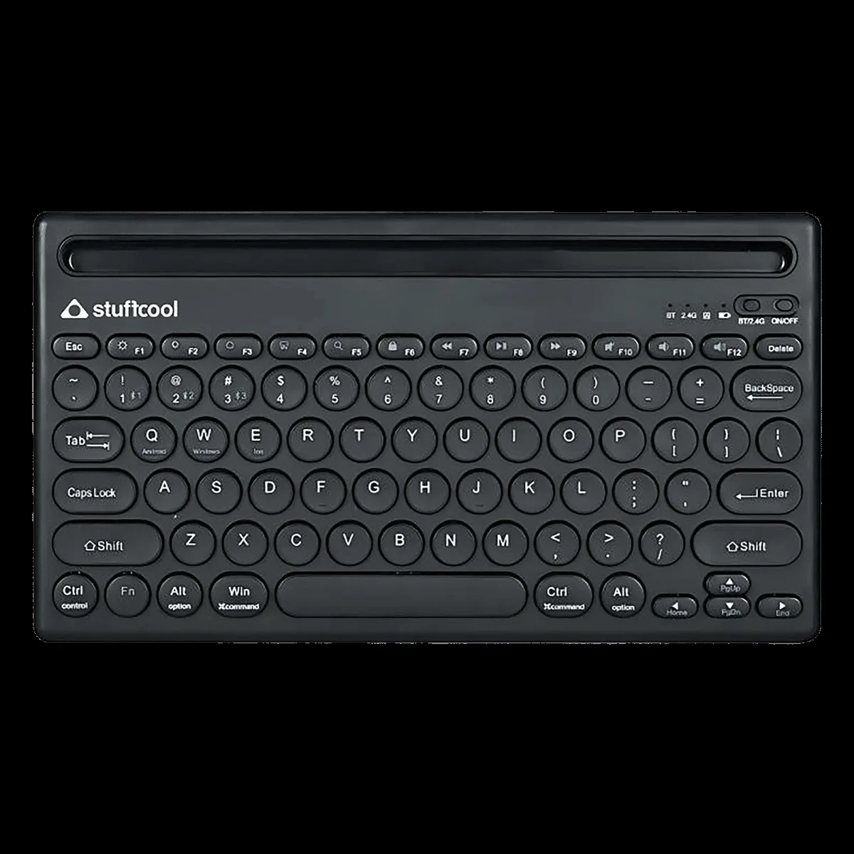 stuffcool BK-720 Rechargeable Bluetooth Wireless Keyboard with LED Indicator (Multi Device Connection, Black)