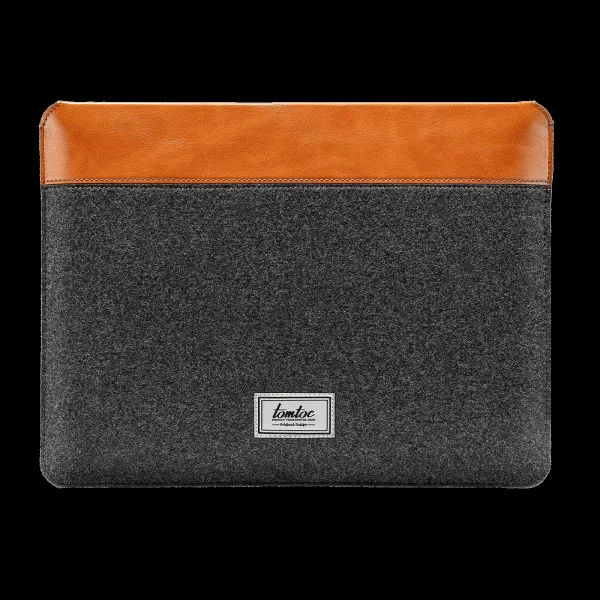 tomtoc Vintage Polyurethane Leather Laptop Sleeve for 13, 14 & 16 Inch Laptop (Intelligent Magnet Closure, Grey)