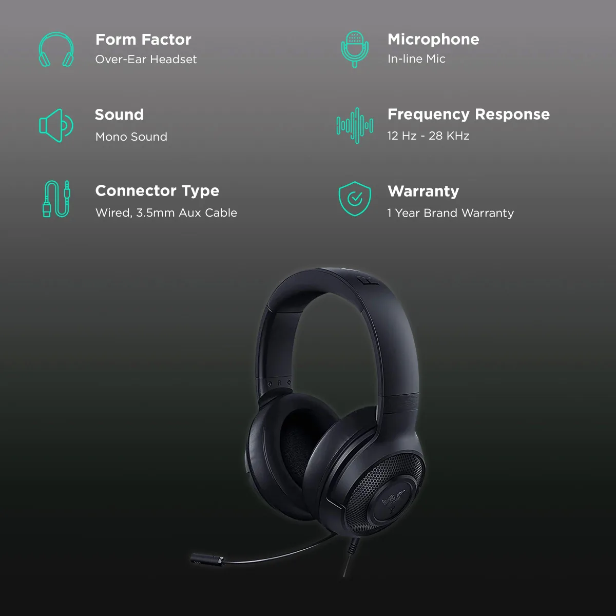 RAZER Kraken RZ04-02830100-R3M1 Wired Gaming Headset (Clear & Powerful Sound, Over Ear, Black)