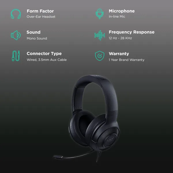 RAZER Kraken RZ04-02830100-R3M1 Wired Gaming Headset (Clear & Powerful Sound, Over Ear, Black)