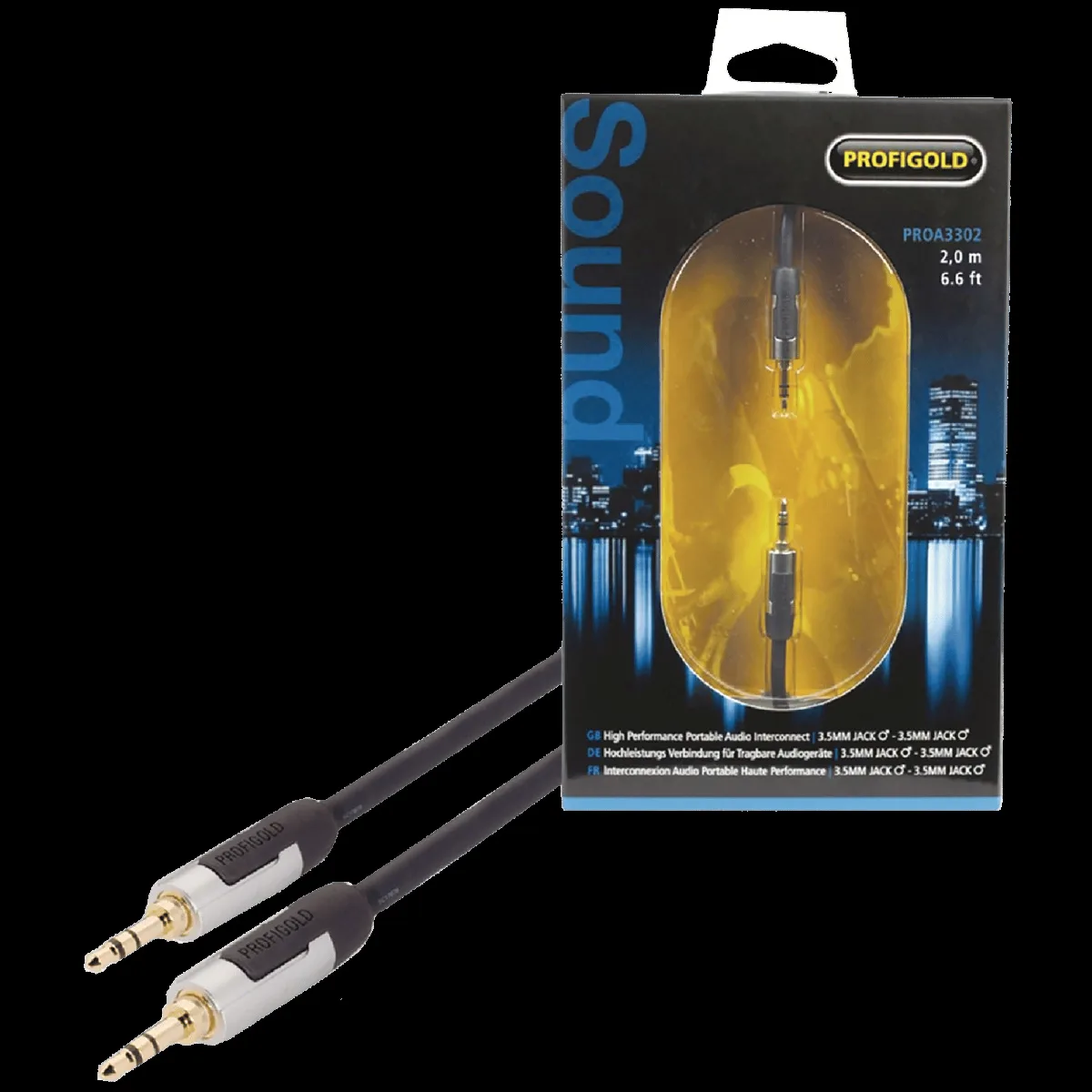 Profigold 3.5mm Aux to 3.5mm Aux 6.6 Feet (2M) Cable (IAT Technology, Black/Grey)
