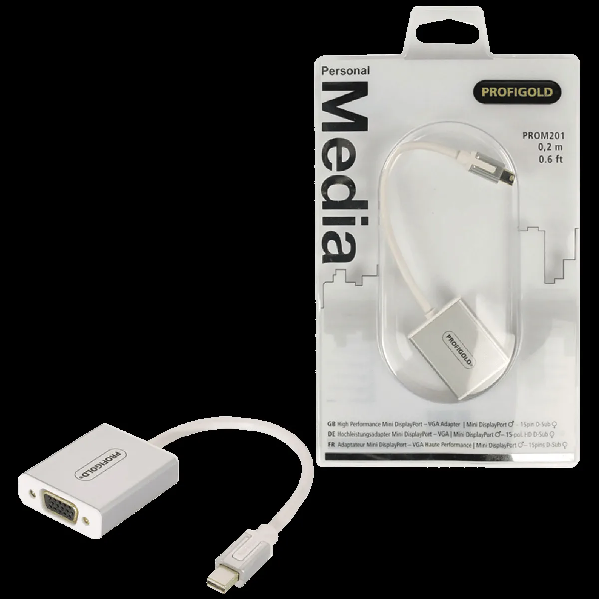 PROFIGOLD PROM201 PVC 0.2 Meter Mini DisplayPort to VGA Video Display Cable (Double Shielded Cable, White)