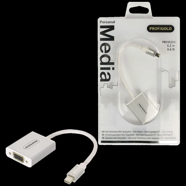 PROFIGOLD PROM201 PVC 0.2 Meter Mini DisplayPort to VGA Video Display Cable (Double Shielded Cable, White)