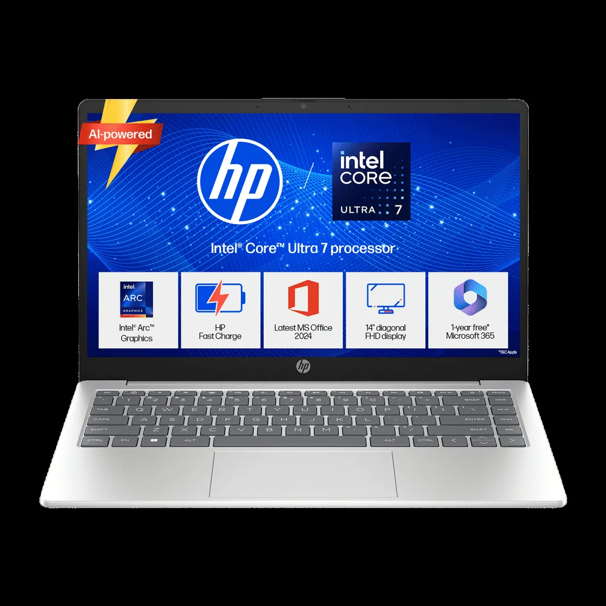 HP 14-ep1182TU Intel Core Ultra 7 Thin & Light Laptop (24GB, 1 TB SSD, Windows 11 Home, 14 inch Full HD IPS Display, MS Office 2024, Natural Silver, 1.40 KG)