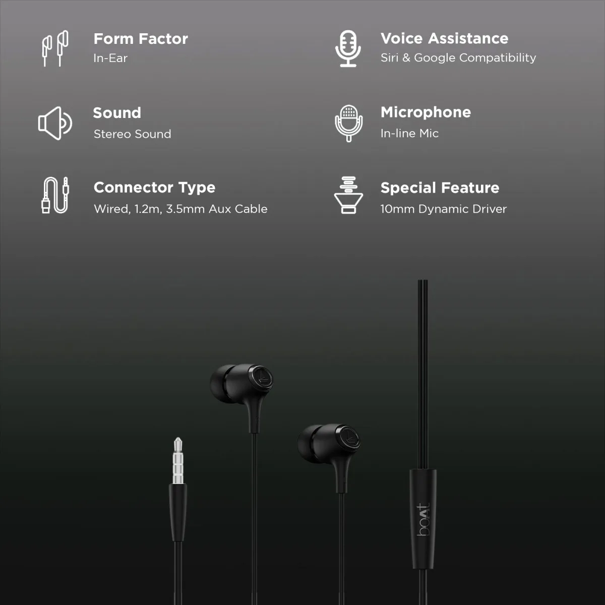 boAt Bassheads 95 Wired Earphone with Mic (3.5mm Connector, In Ear, Active Black)