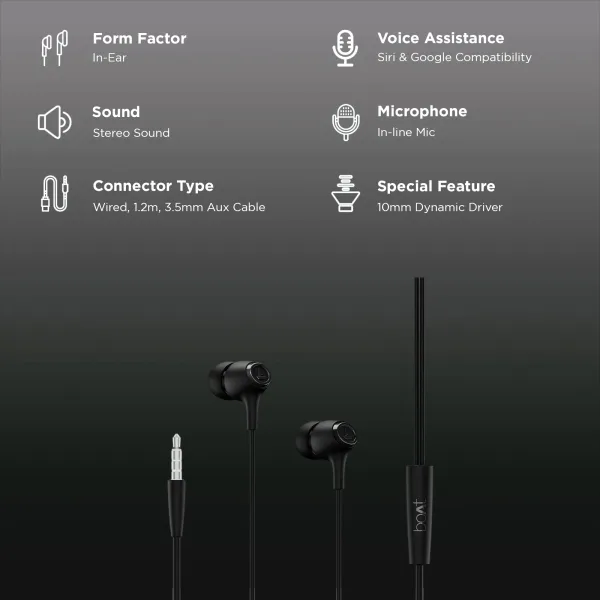 boAt Bassheads 95 Wired Earphone with Mic (3.5mm Connector, In Ear, Active Black)