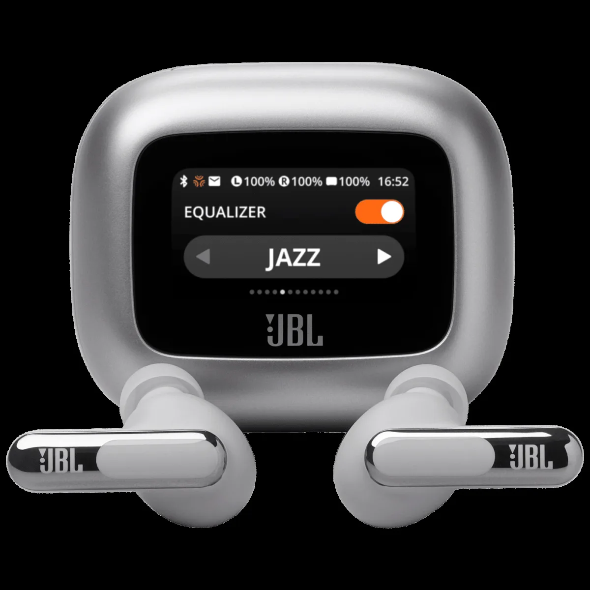 JBL Live Beam 3 TWS Earbuds with Adaptive Noise Cancellation (IP55 Waterproof & Dustproof, Touchscreen Display, Silver)