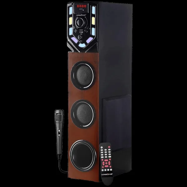 Krisons Swag Tower 90W Bluetooth Party Speaker with Mic (Built-in FM, 2.1 Channel, Black & Brown)