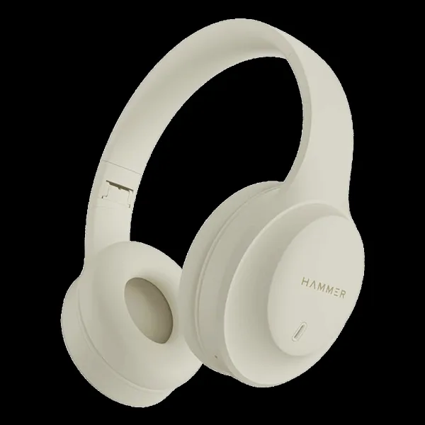 Hammer Bash Plus Bluetooth Head with Mic (Environmental Noise Cancellation, Over Ear, Beige)