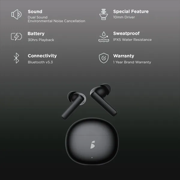itel S9 series Buds Air Pro TWS Earbuds with Environmental Noise Cancellation (IPX5 Resistant, 30 Hours Playtime, Black)
