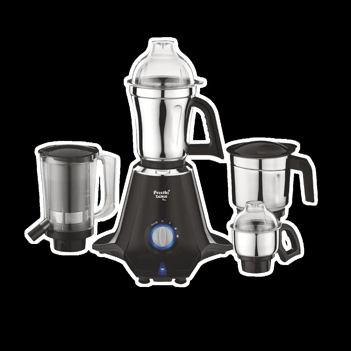 Preethi Taurus Plus 1000 Watt 4 Jars Juicer Mixer Grinder (19000 RPM, 3D Cooling System, Black)