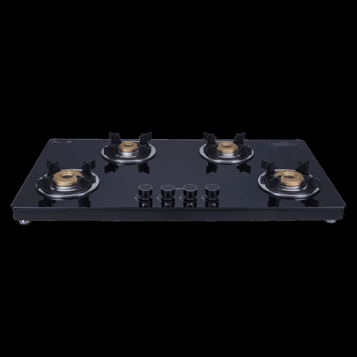 Elica 904 CT VETRO 2J (TKN CROWN DT SERIES) Toughened Glass Top 4 Burner Automatic Gas Stove (Ultra Slim Frame, Black)