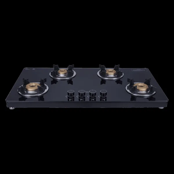 Elica 904 CT VETRO 2J (TKN CROWN DT SERIES) Toughened Glass Top 4 Burner Automatic Gas Stove (Ultra Slim Frame, Black)
