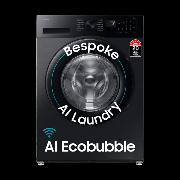 SAMSUNG 12 kg 5 Star Wi-Fi Inverter Fully Automatic Front Load Washing Machine (WW12DG5B24ABTL, AI EcoBubble, Black)