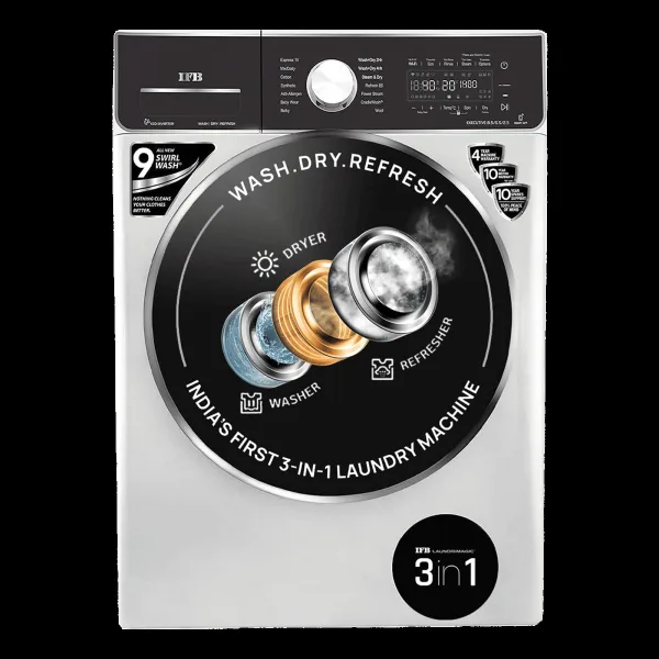 IFB 8.5/6.5 kg 5 Star Inverter Fully Automatic Front Load Washer Dryer (Executive ZXS, Power Steam Wash, Silver)