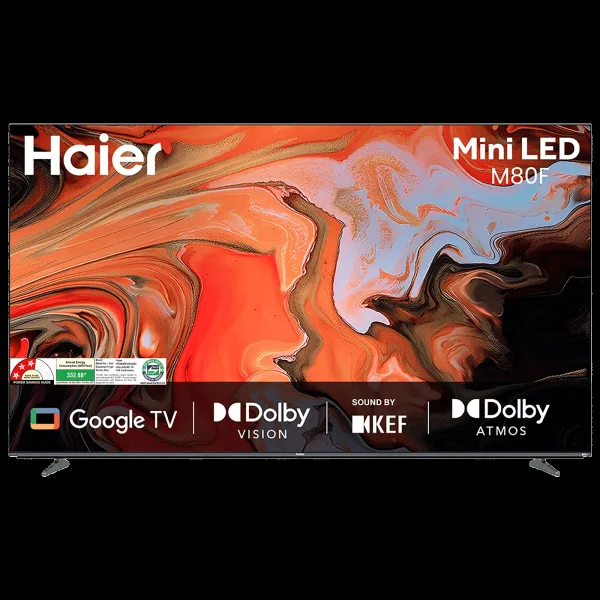 Haier M80F 190 cm (75 inch) 3 Star 4K Ultra HD Mini LED Google TV with Google Assistant Support (2025 model)
