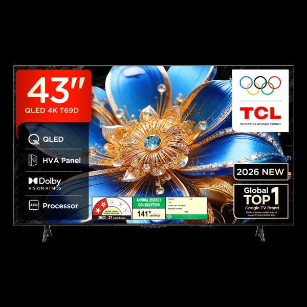 TCL T series 109.22 cm (43 inch) 2 Star QLED 4K Super Ultra HD Smart Google TV with Google Voice Assistant (2026 Model)