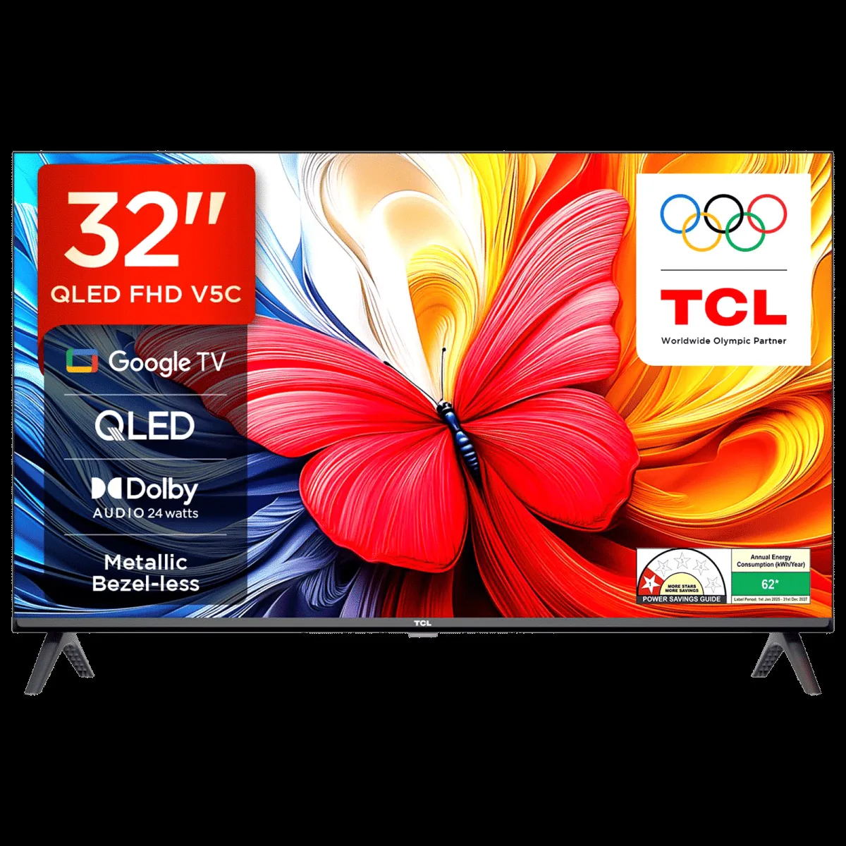 TCL V5C 80 cm (32 inch) 1 Star QLED Full HD Smart Google TV with Google Voice Assistant (2025 model)