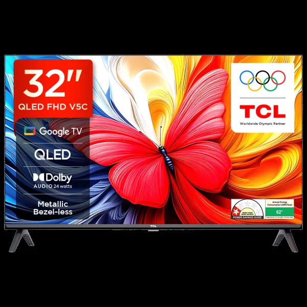 TCL V5C 80 cm (32 inch) 1 Star QLED Full HD Smart Google TV with Google Voice Assistant (2025 model)