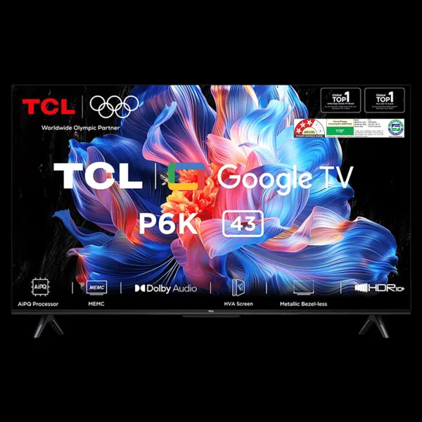 TCL P6K 109 cm (43 inch) 3 Star 4K Ultra HD LED Smart Google TV with Google Voice Assistant (2025 model)