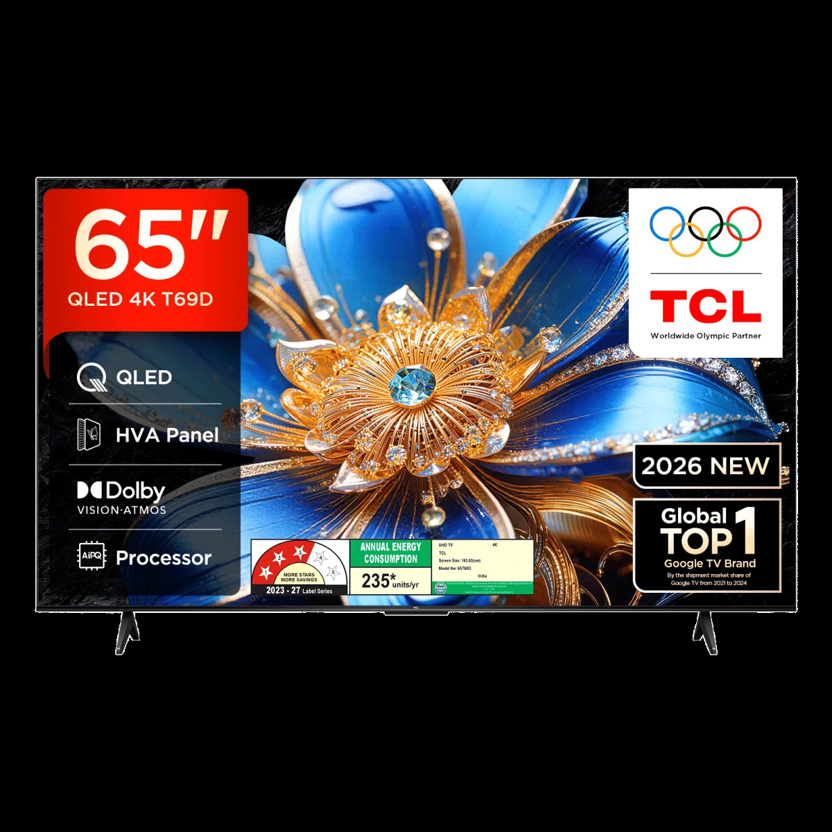 TCL T series 165.1 cm (65 inch) 3 Star QLED 4K Super Ultra HD Smart Google TV with Google Voice Assistant (2026 Model)