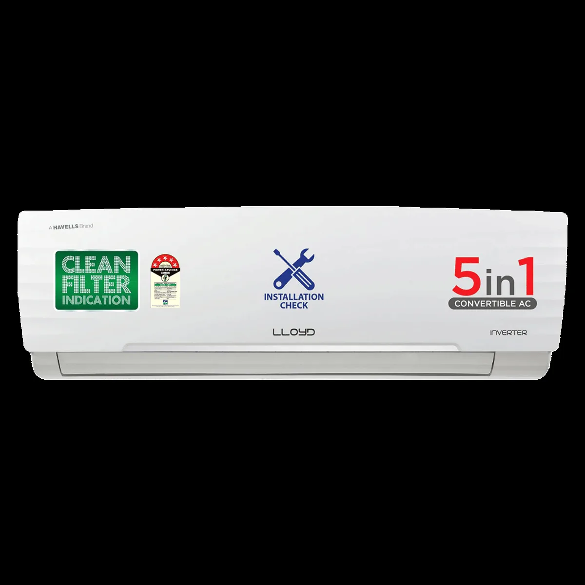 LLOYD 5 in 1 Convertible 1 Ton 5 Star Inverter Split AC with PM 2.5 Filter (Copper Condenser, GLS12I5FWBEV)