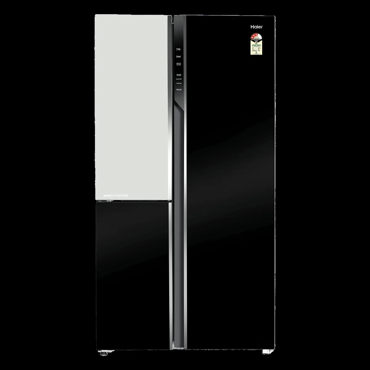 Haier Vogue Series 598 Litres 3 Star Frost Free Side by Side Door Smart Wifi Enabled Convertible Refrigerator with Deo Fresh Technology (HRT-683KWGU1, Black White Glass)