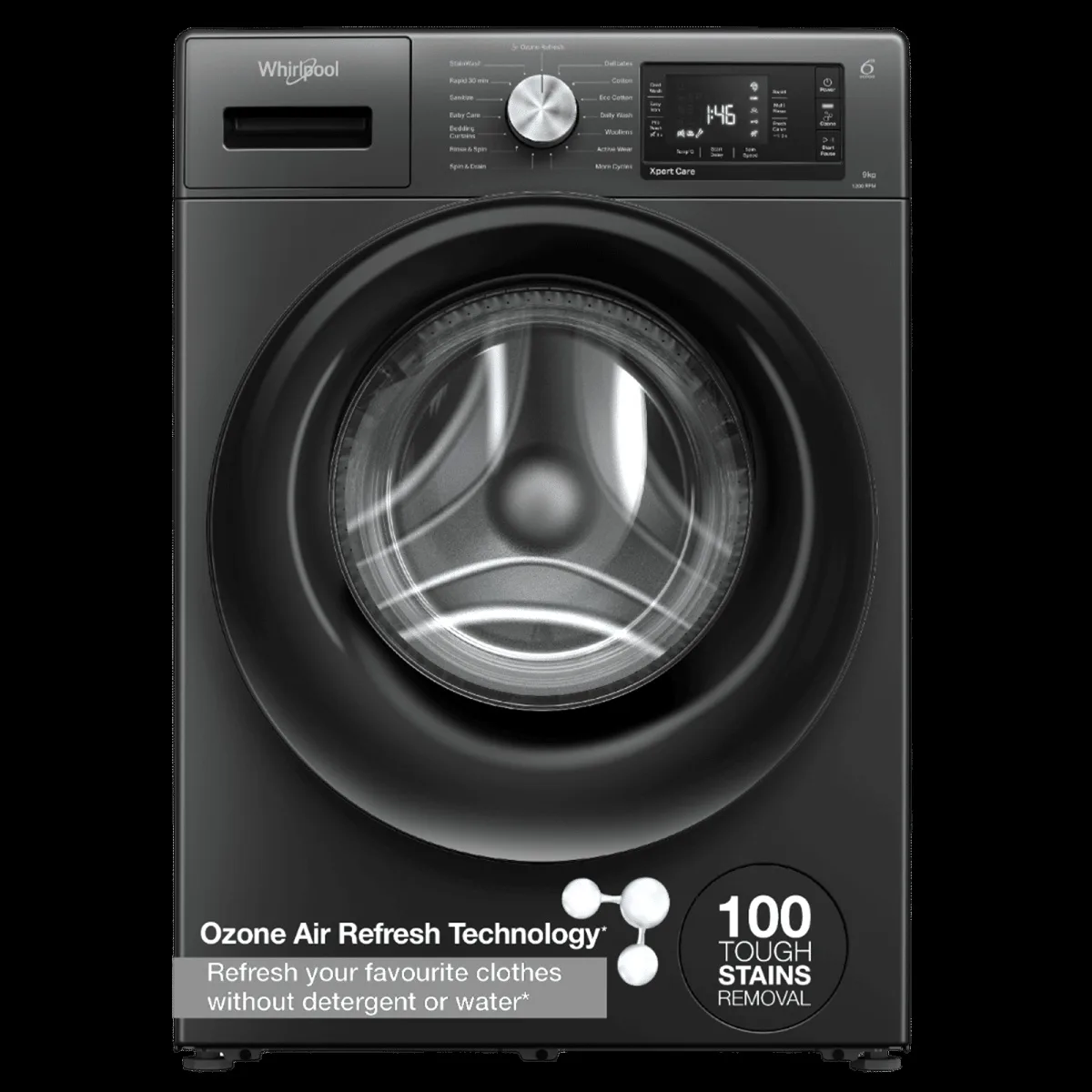 Whirlpool 9 kg 5 Star Inverter Fully Automatic Front Load Washing Machine (XPERT CARE OZONE, XO9012BYV53E, In-built Heater, Volcano Grey)