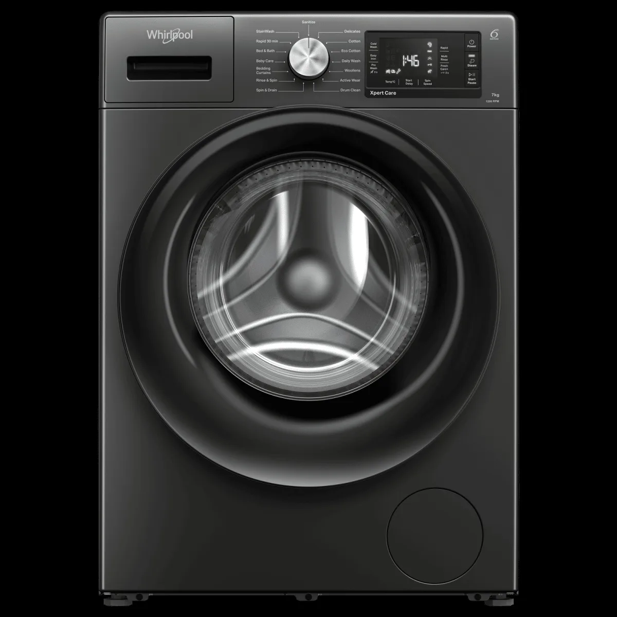 Whirlpool 7 kg 5 Star Inverter Fully Automatic Front Load Washing Machine (XPERT CARE STEAM, XS7012BYM53E, In-built Heater, Midnight Grey)