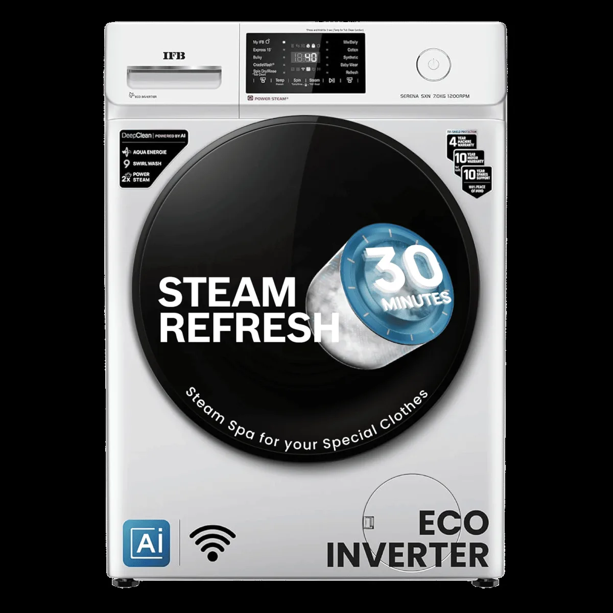 IFB 7 kg 5 Star Wi-Fi Inverter Fully Automatic Front Load Washing Machine (Senator SXN 7012, 9 Swirl Wash, Rich Silver)
