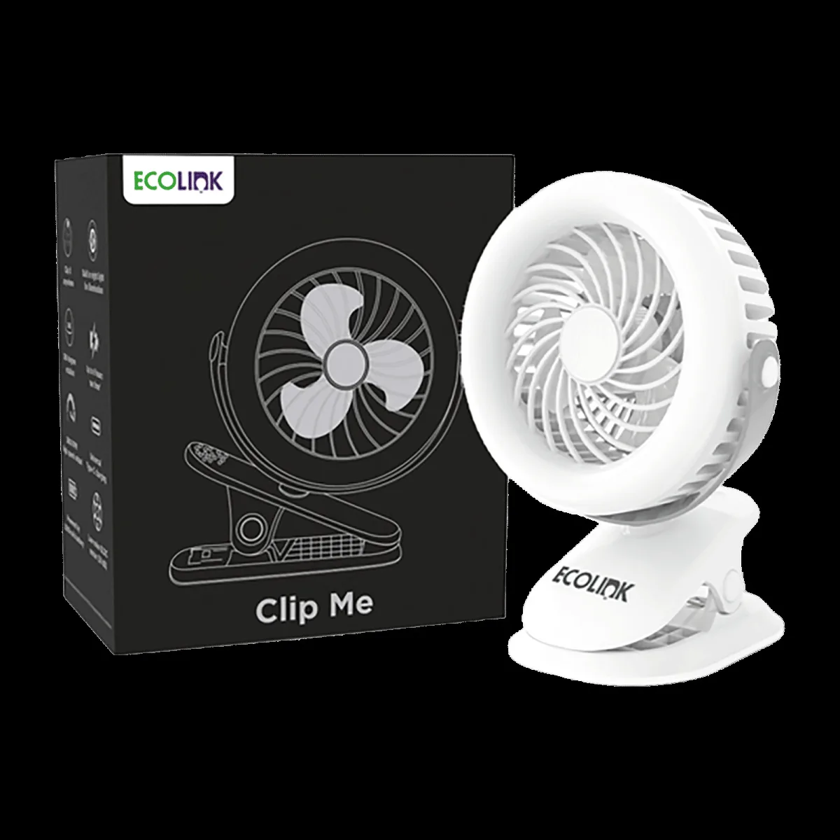 Ecolink Clip Me 100mm 3 Blade Rechargeable Personal Fan with 2000 mAh Battery (Efficient Airflow, White)