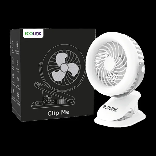 Ecolink Clip Me 100mm 3 Blade Rechargeable Personal Fan with 2000 mAh Battery (Efficient Airflow, White)