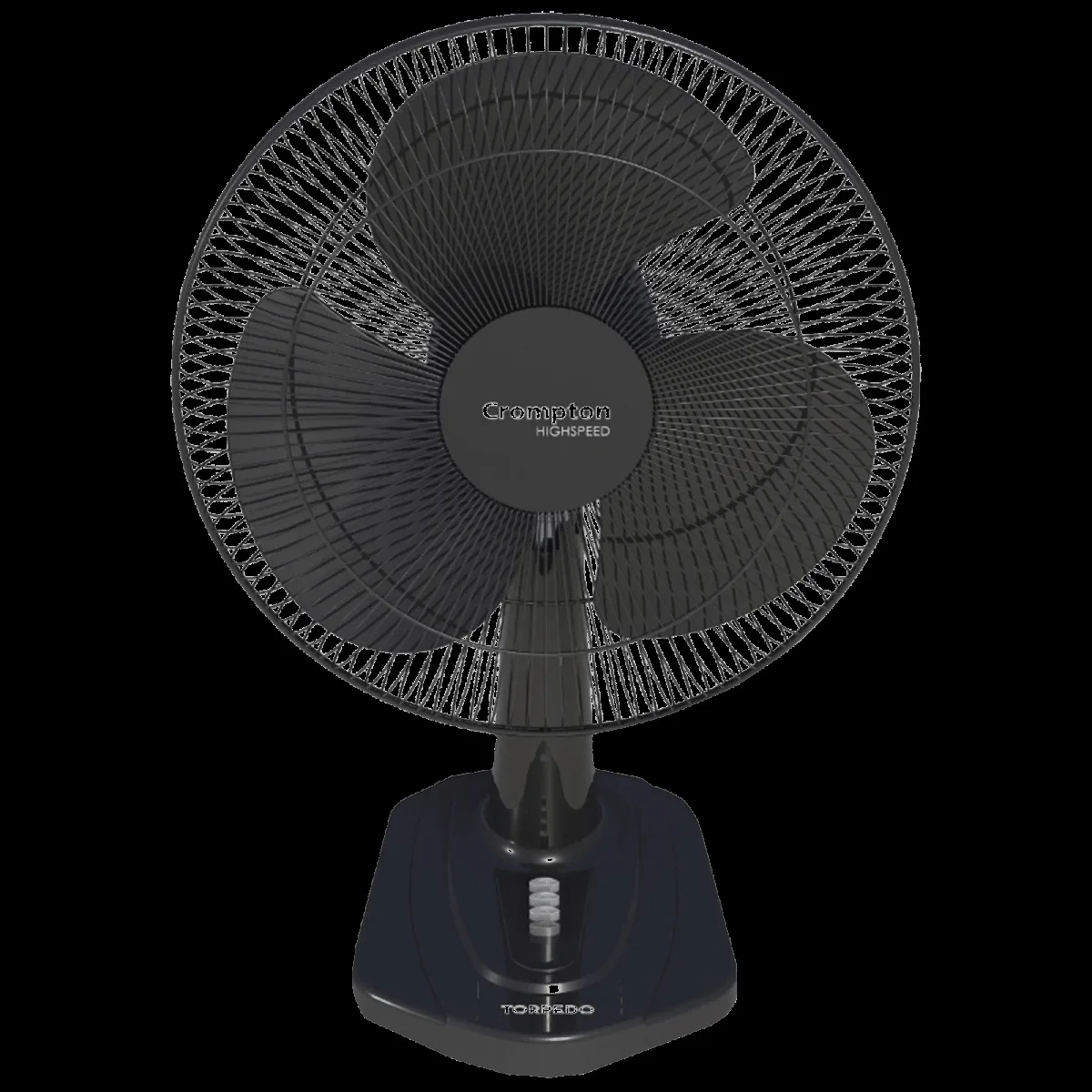 Crompton Torpedo 400mm 3 Blade High Speed Torpedo Table Fan (Smooth Oscillation, Black)