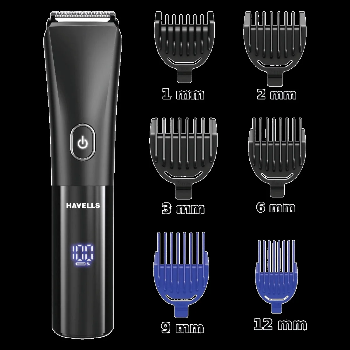 Havells BT6661 Rechargeable Cordless Dry Trimmer for Beard & Hair with 12 Length Settings for Men (90mins Runtime, Real Time Digital Battery Indicator, Black)