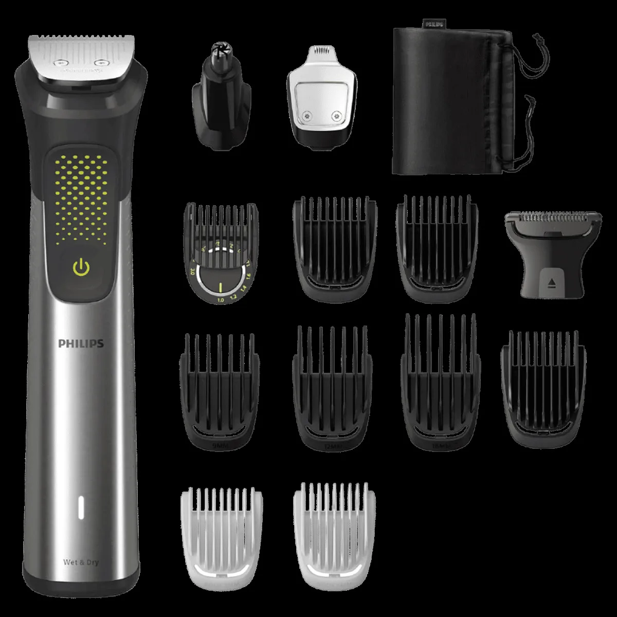 PHILIPS Series 9000 15-in-1 Rechargeable Cordless Grooming Kit for Face, Head and Body for Men (120mins Runtime, Beard Sense Technology, Stainless Steel)