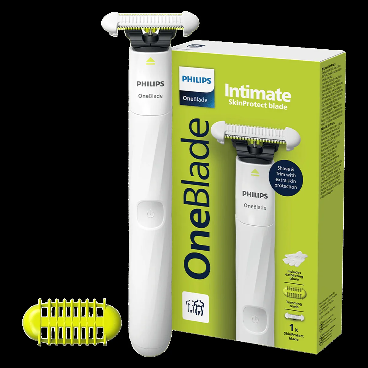 Philips OneBlade Rechargeable Cordless Wet Trimmer for Intimate Areas with 1 Length Settings for Women (Dual Protection, Lime Green & White)