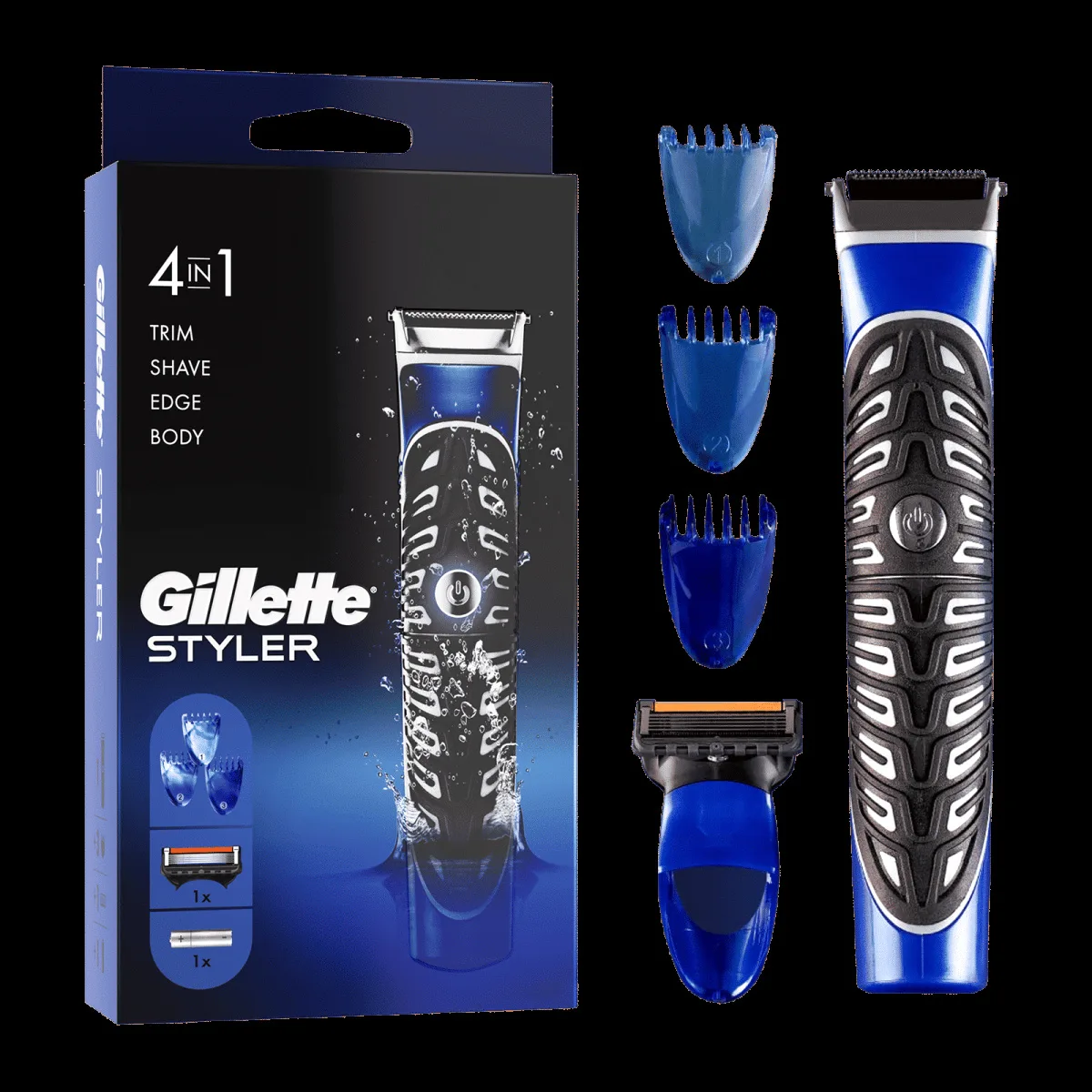 Gillete ProGlide Styler 4-in-1 Cordless Multipurpose Trimmer for Beard & Body (45 Days Runtime, Braun Engineered Advanced Technology, Black)
