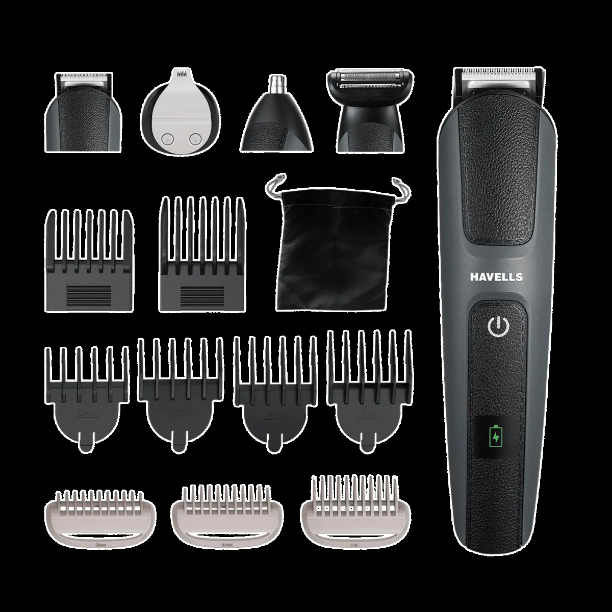 HAVELLS SUPER 15-in-1 Rechargeable Cordless Grooming Kit for Hair, Beard, Body Groomer, Nose & Ear for Men (120min Runtime, IPX7 Waterproof, Black)