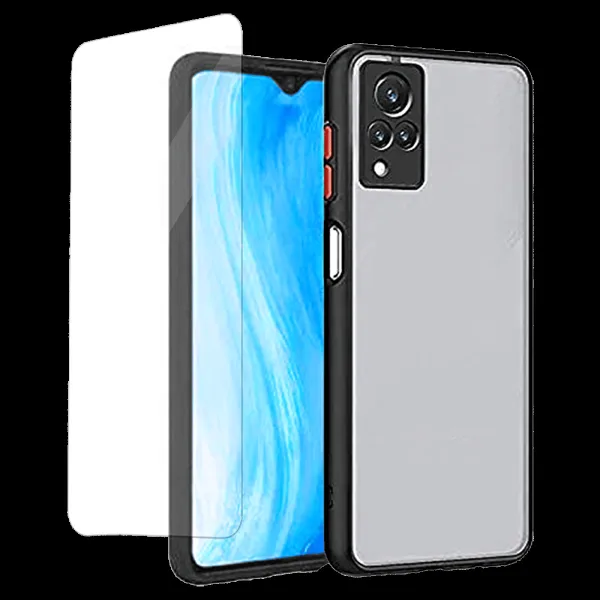 ARROW Duplex Series Tempered Glass & Polycarbonate Back Cover Combo for vivo Y33S (Anti Scratch Design, Black)