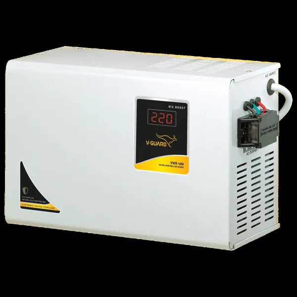 V-GUARD 12 Amps Voltage Stabilizer For Up to 1.5 Ton Air Conditioner (130 - 300 V, Built-In Thermal Overload Protection, VWR 400, Grey)