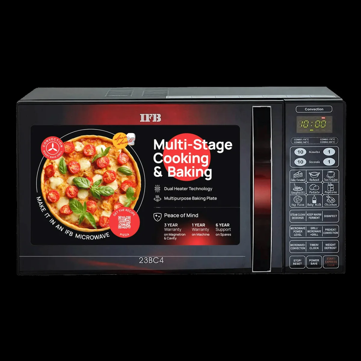 IFB 23L Convection Microwave Oven with 71 Autocook Menus (23BC4, Black Floral)