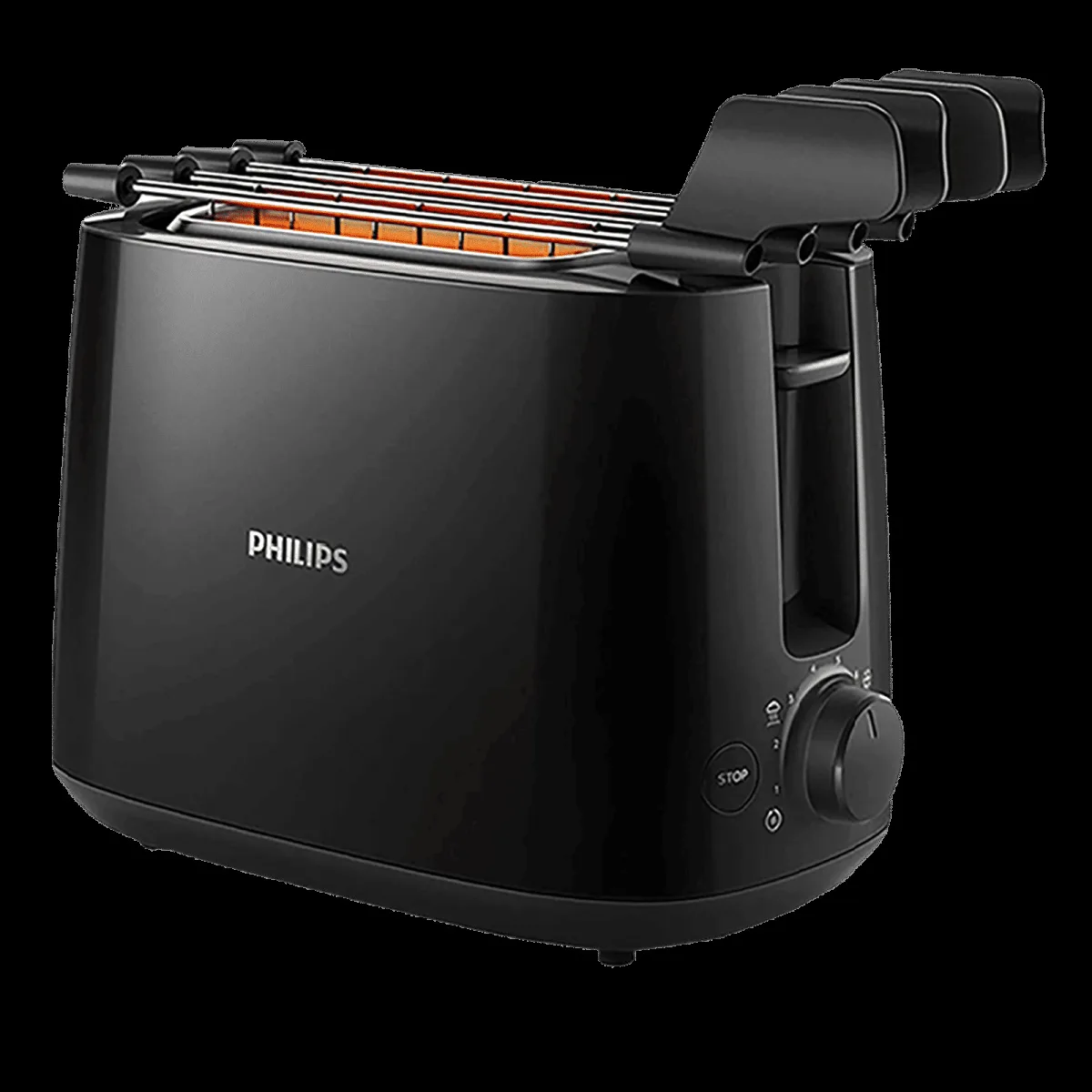 PHILIPS Daily Collection 650W 2 Slice Pop-Up Toaster with Integrated Bun Rack (Black)