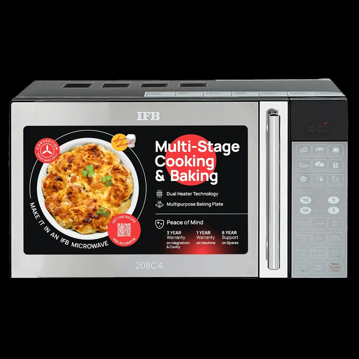 IFB 20L Convection Microwave Oven with 71 Autocook Menus (20BC4, Black)