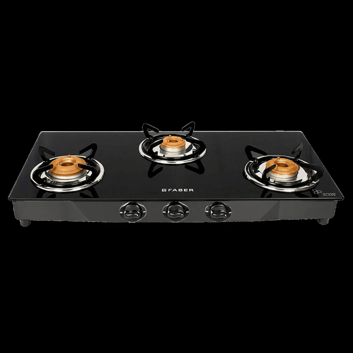Faber Jumbo 3BB BK Toughened Glass Top 3 Burner Manual Gas Stove (Corrosion Resistance, Black)