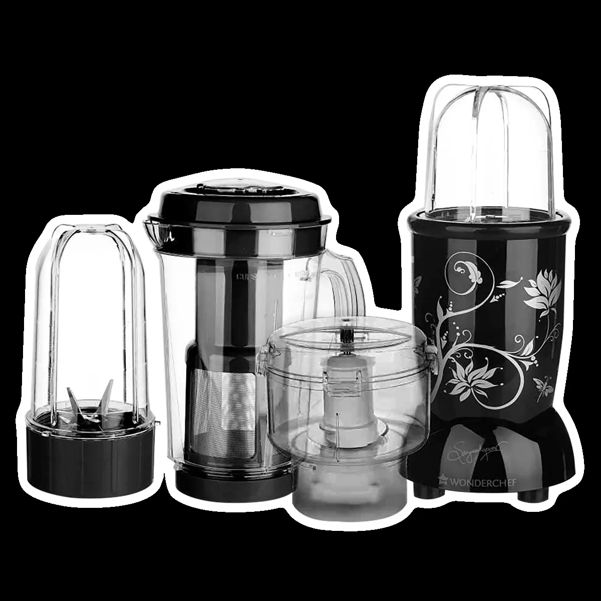 Wonderchef Nutri-Blend 500 Watt 4 Jars Juicer Mixer Grinder (22000 RPM, Hands-Free Operation, Black)