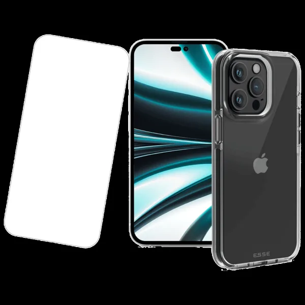 ESSE AIRSKIN Tempered Glass & Soft TPU Back Cover Combo for Apple iPhone 14 Pro Max (Wireless Charging Compatible, Clear)